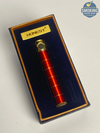 HONEST Slim Soft Flame Flint Lighter — ولاّعة هونِست رفيعة بلهب عادي وآلية حجر (أحمر/ذهبي)