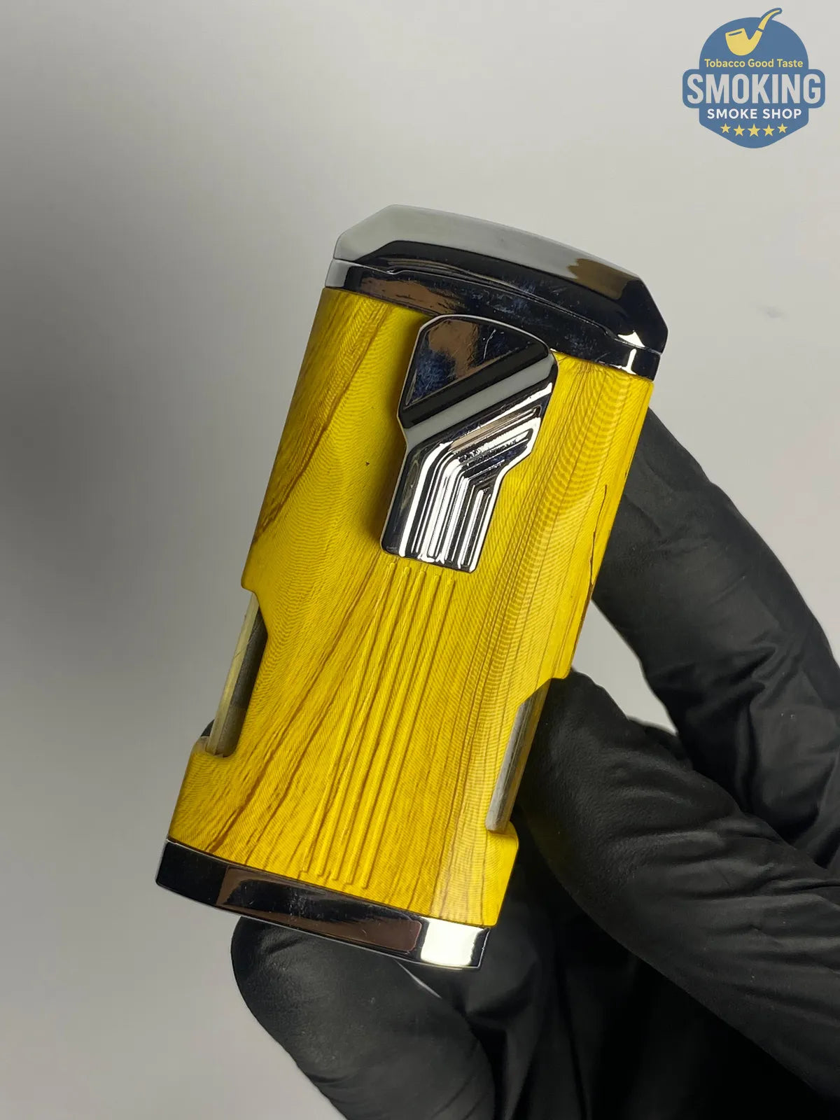 FLABOX Triple-Jet Cigar Lighter w/ Built-in Punch – Yellow Wood Grain | ولاعة سيجار فلابوكس ثلاثية الشعلة مع مثقاب مدمج – نقشة خشب أصفر