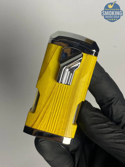 FLABOX Triple-Jet Cigar Lighter w/ Built-in Punch – Yellow Wood Grain | ولاعة سيجار فلابوكس ثلاثية الشعلة مع مثقاب مدمج – نقشة خشب أصفر