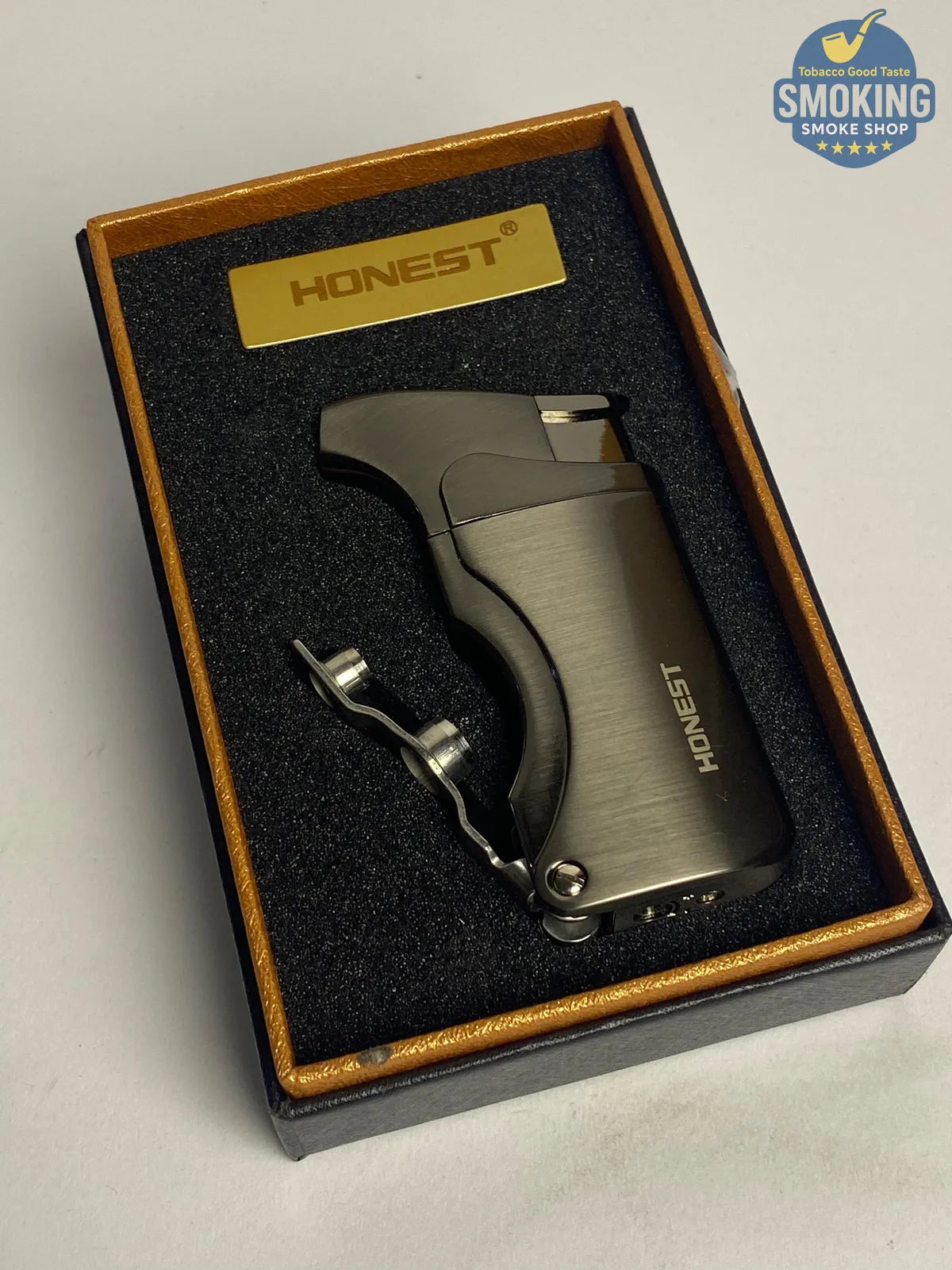 Cigar / Pipe Torch Lighter with Dual Punch — ولاّعة تورش للـسيجار والبايب مع بانش مزدوج (رمادي فحمي/أسود)