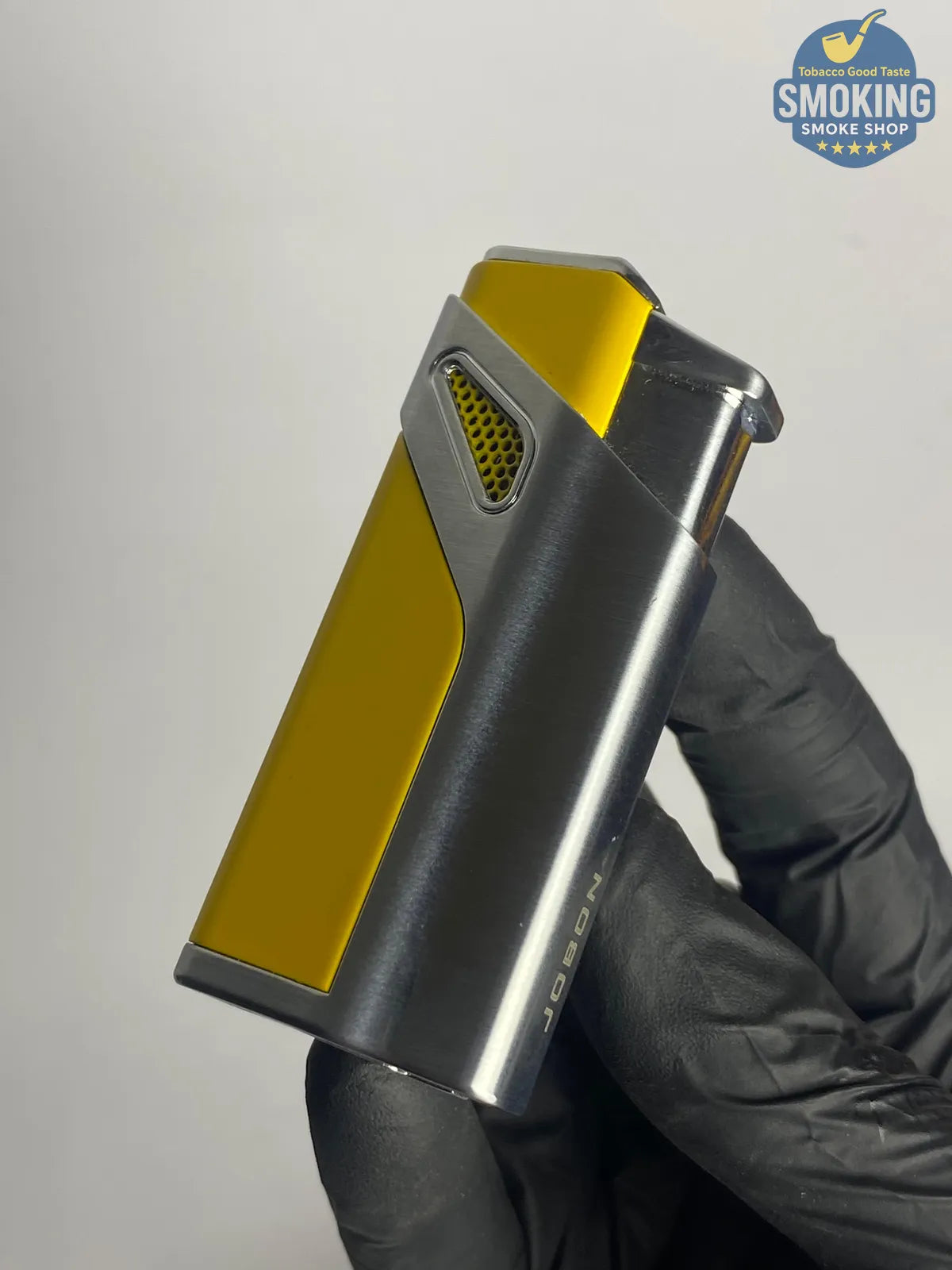 ولاعة سيجار تورش ثلاثية من جوبون أصفر/معدني – مع ثاقب سيجار مدمج JOBON LIGHTER