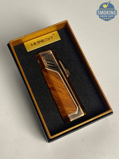 HONEST Triple Torch Flame Lighter (Woodgrain Bronze) — ولاّعة هونست ثلاثية الشعلة (خشبي/برونزي)