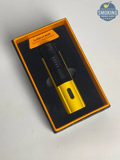 Dual-Use Torch Lighter (Yellow/Black) – Triple Jet + Pipe Flame with Cigar Punch | ولاعة تورش متعددة الاستخدام (أصفر/أسود) – ٣ شعلات + شعلة بايب مع ثاقب سيجار