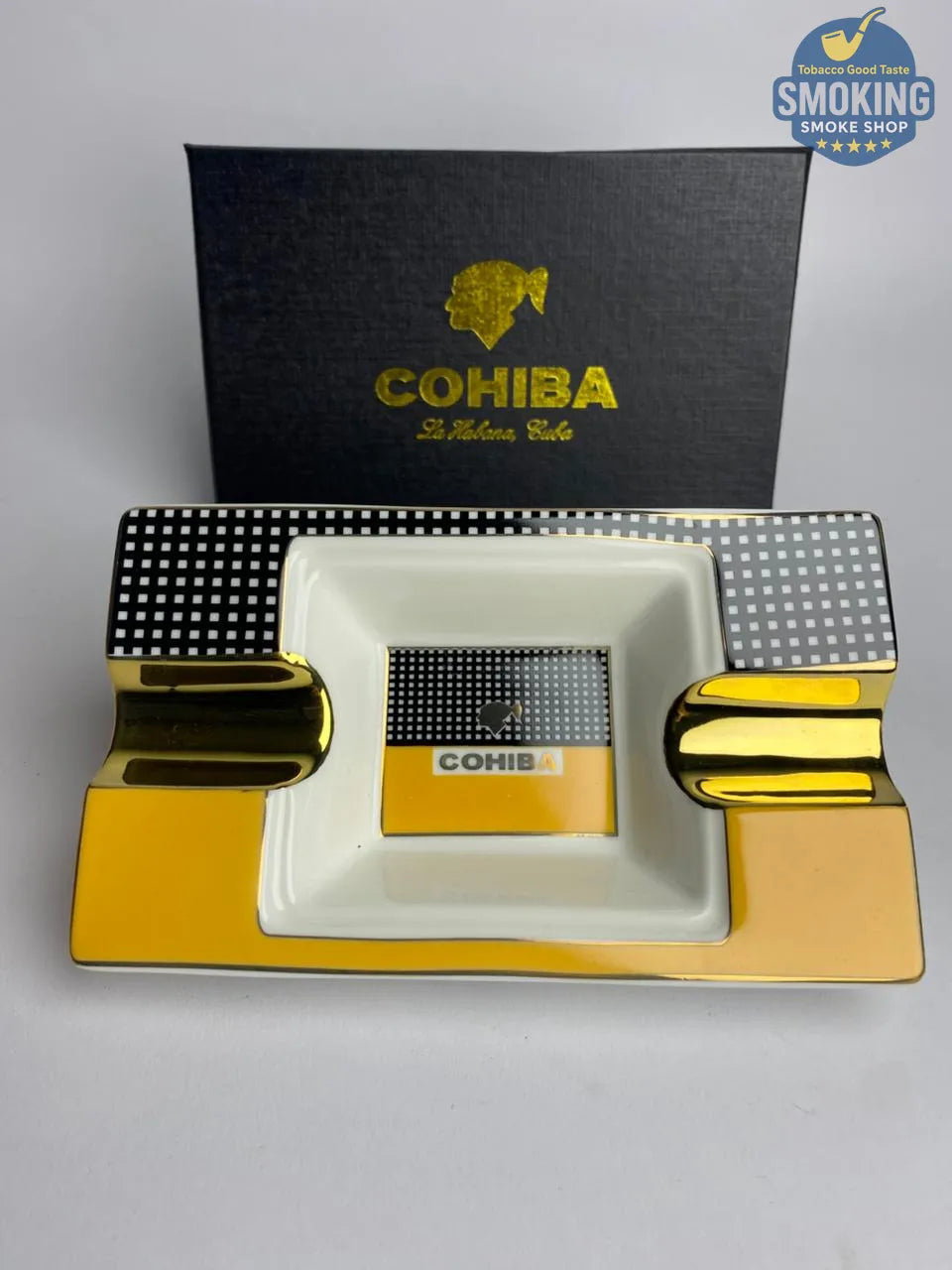 COHIBA Ceramic Cigar Ashtray — طفاية سيجار كوهيبا سيراميك فاخرة علي شكل مستطيل 