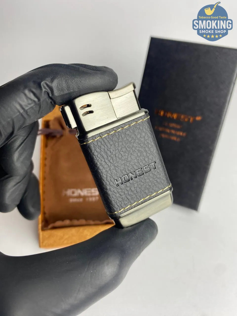 HONEST Classic pipe  Lighter (Black & Brown) — ولاعة بايب هونست جلد كلاسيك (أسود & بني)