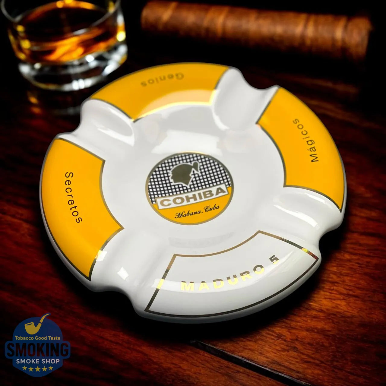  طفاية سيجار كوهيبا مادورو 5 (٤ مواضع) ابيض واسود | COHIBA Maduro 5 Ceramic Cigar Ashtray (4 Rests)