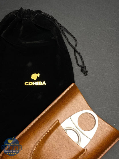 حافظة سيجار كوهيبا ثلاثية مع قاطع | COHIBA 3-Finger Cigar Case with Cutter