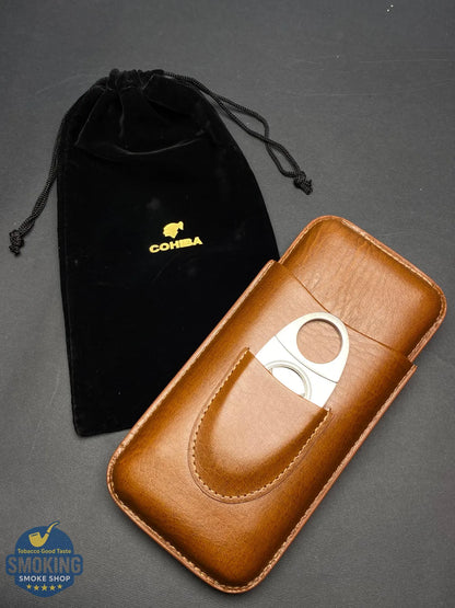 حافظة سيجار كوهيبا ثلاثية مع قاطع | COHIBA 3-Finger Cigar Case with Cutter