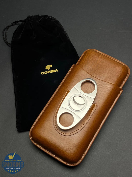 حافظة سيجار كوهيبا ثلاثية مع قاطع | COHIBA 3-Finger Cigar Case with Cutter