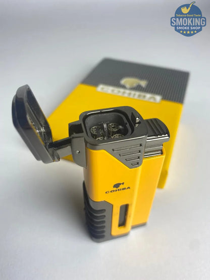 COHIBA 4 Torch Cigar Lighter — ولاعة سيجار كوهيبا 4 شعلة🔥 اصفر واسود 