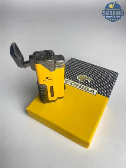 COHIBA 4 Torch Cigar Lighter — ولاعة سيجار كوهيبا 4 شعلة🔥 اصفر واسود 