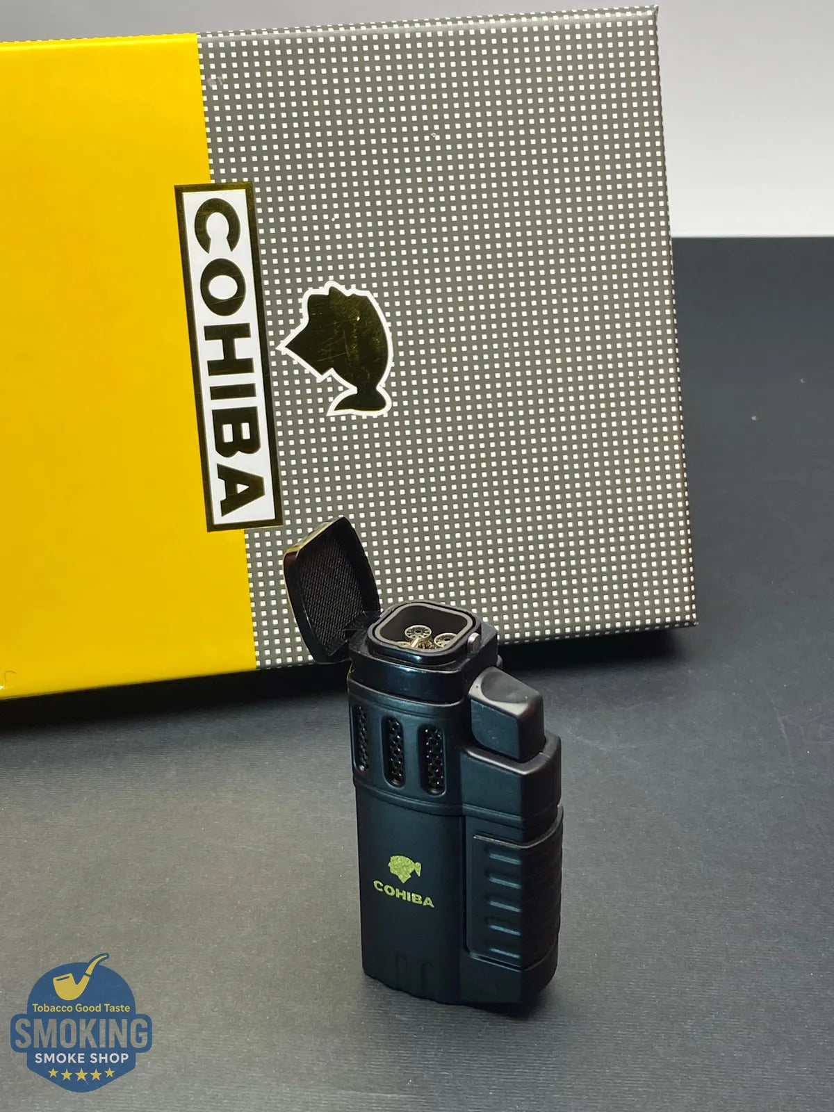طقم سيجار كوهيبا: طفاية سيراميك + ولاعة تورش | COHIBA Cigar Gift Set: Ceramic Ashtray + Torch Lighter