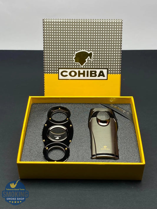 طقم كوهيبا ولاعة تورش + قاطع سيجار | COHIBA Torch Lighter & Cigar Cutter Gift Set