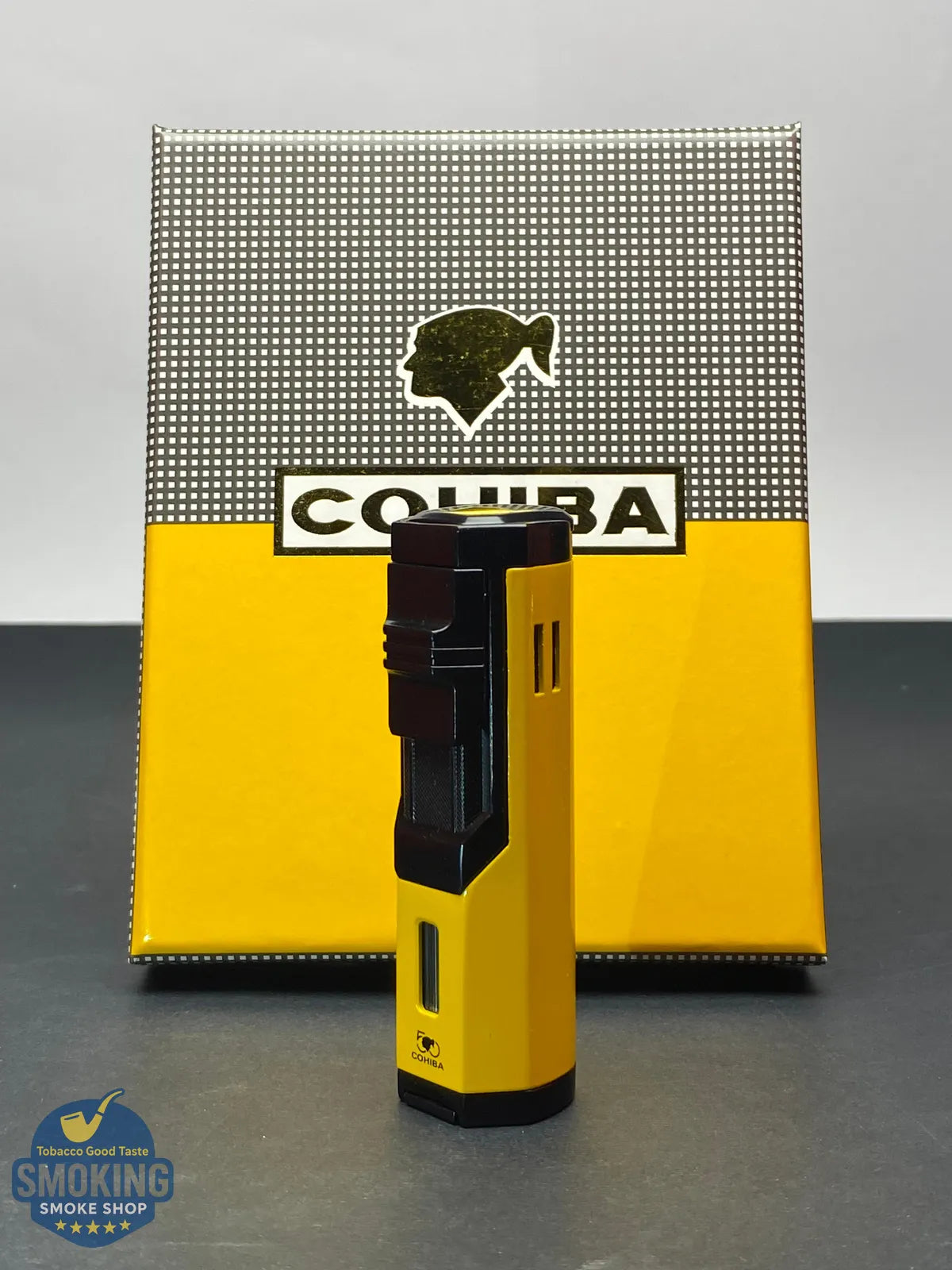 طقم سيجار كوهيبا (ولاعة تورش ثلاثية + مقص جيليوتين) Cohiba Cigar Gift Set (Triple-Jet Torch Lighter + Guillotine Cutter)