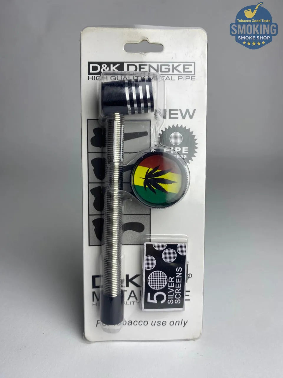 D&K DENGKE Metal Pipe + 5 Silver Screens — بايب معدني دي آند كيه دينجكي + 5 شبكات فلتر وجريندر 🧪🚬