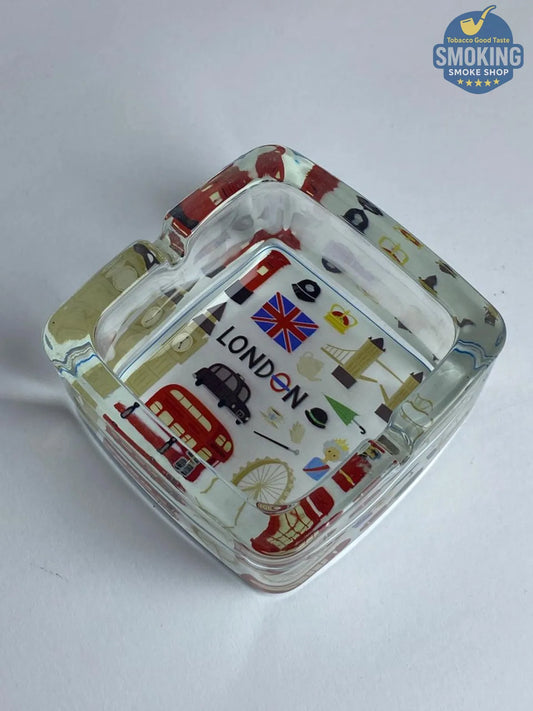Glass Ashtray — طفاية سجائر زجاجية مربعة بطبعات متنوعة