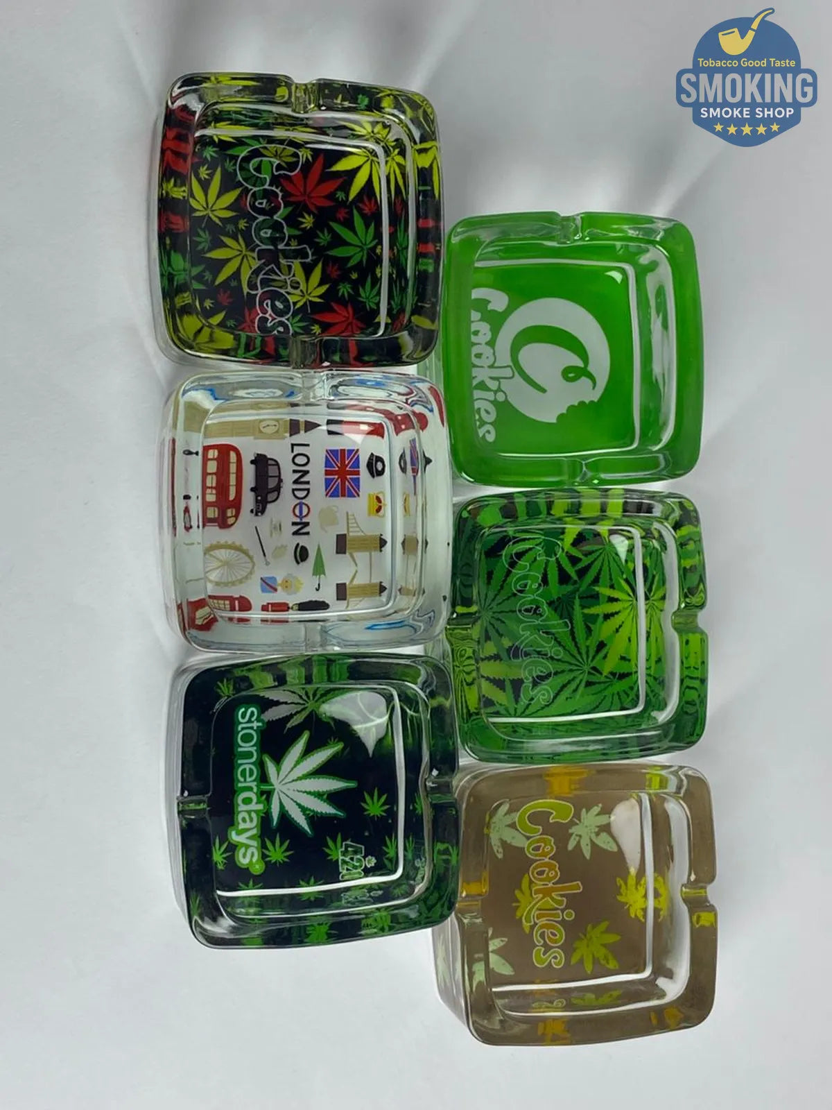 Glass Ashtray — طفاية سجائر زجاجية مربعة بطبعات متنوعة