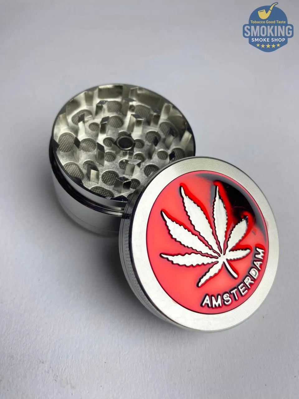 D&K Amsterdam Tobacco Grinder —  مطحنة تبغ أمستردام معدن سيلفر واسود وملون