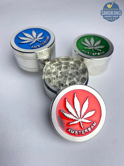 D&K Amsterdam Tobacco Grinder —  مطحنة تبغ أمستردام معدن سيلفر واسود وملون