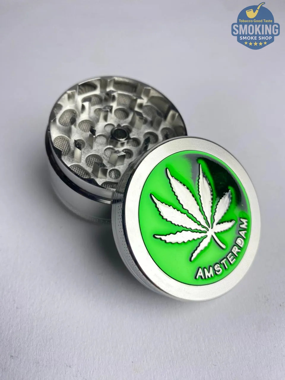 D&K Amsterdam Tobacco Grinder —  مطحنة تبغ أمستردام معدن سيلفر واسود وملون
