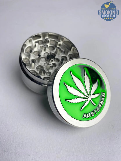 D&K Amsterdam Tobacco Grinder —  مطحنة تبغ أمستردام معدن سيلفر واسود وملون