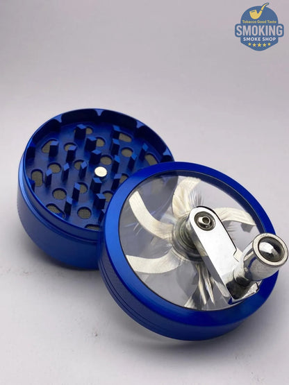 مطحنة تبغ معدنية مع ذراع تدوير — Tobacco Grinder with Crank Handle 🌿⚙️