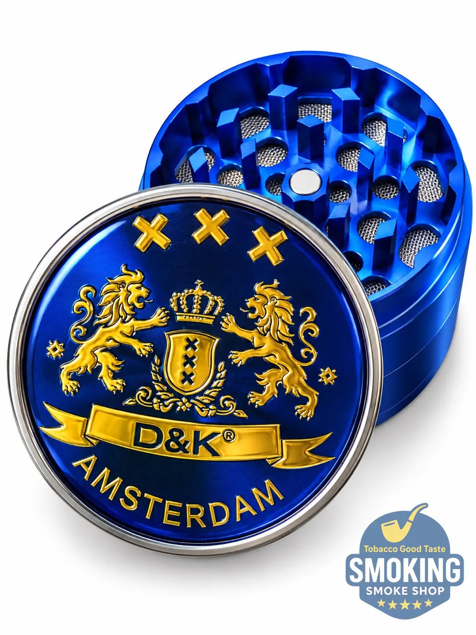 D&K Amsterdam Tobacco Grinder —  مطحنة تبغ أمستردام معدن سيلفر واسود وملون