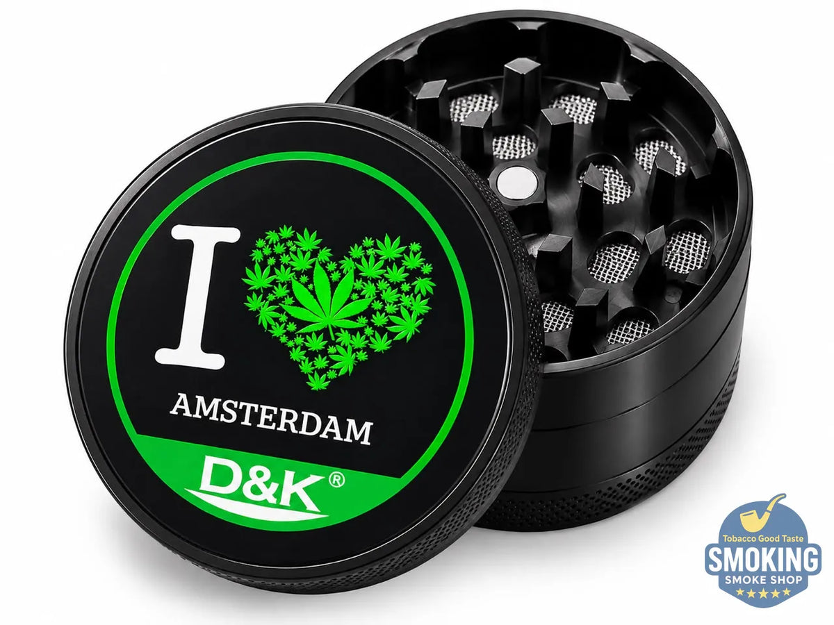 D&K Amsterdam Tobacco Grinder —  مطحنة تبغ أمستردام معدن سيلفر واسود وملون