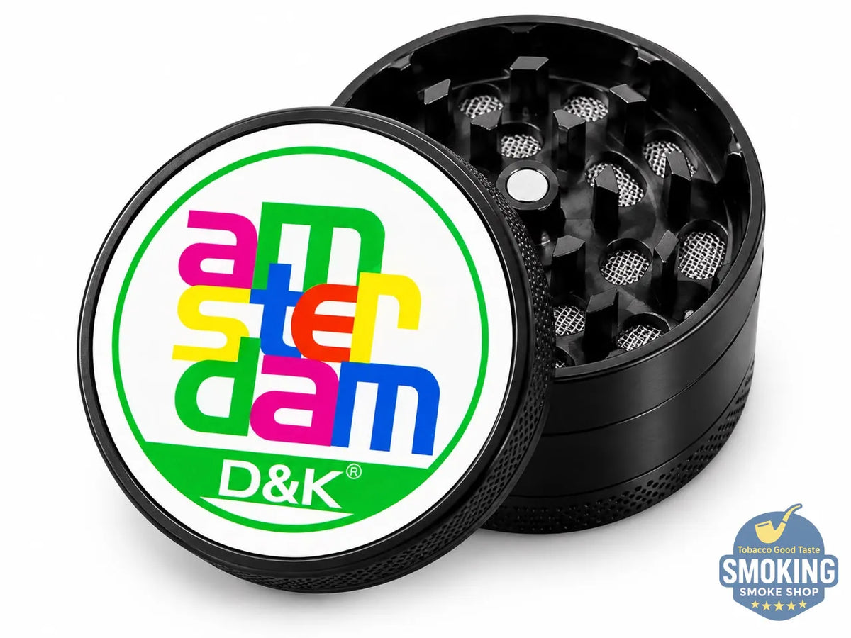 D&K Amsterdam Tobacco Grinder —  مطحنة تبغ أمستردام معدن سيلفر واسود وملون