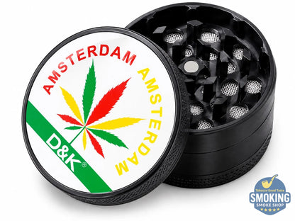 D&K Amsterdam Tobacco Grinder —  مطحنة تبغ أمستردام معدن سيلفر واسود وملون