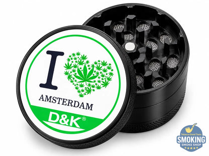 D&K Amsterdam Tobacco Grinder —  مطحنة تبغ أمستردام معدن سيلفر واسود وملون