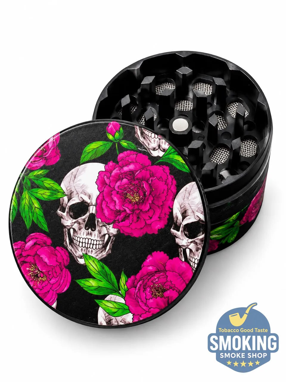 🌹💀 جريندر جماجم وزهور معدني 4 قطع — Skull & Roses Tobacco Grinder