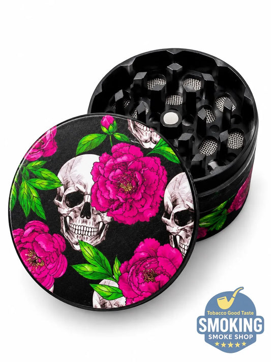 🌹💀 جريندر جماجم وزهور معدني 4 قطع — Skull & Roses Tobacco Grinder