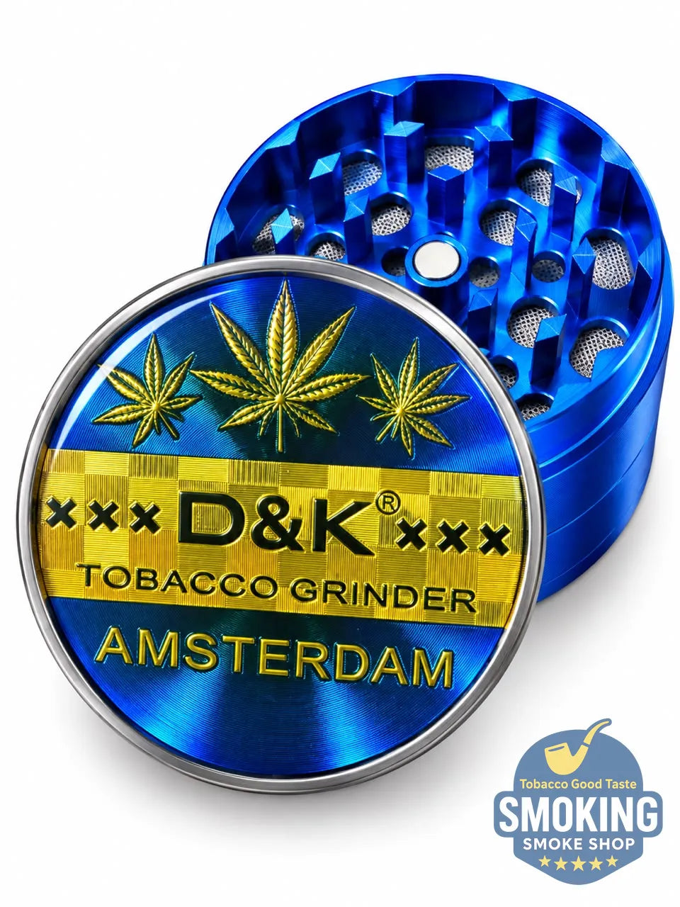 D&K Amsterdam Tobacco Grinder —  مطحنة تبغ أمستردام معدن سيلفر واسود وملون