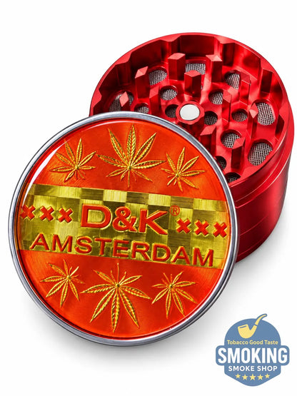 D&K Amsterdam Tobacco Grinder —  مطحنة تبغ أمستردام معدن سيلفر واسود وملون