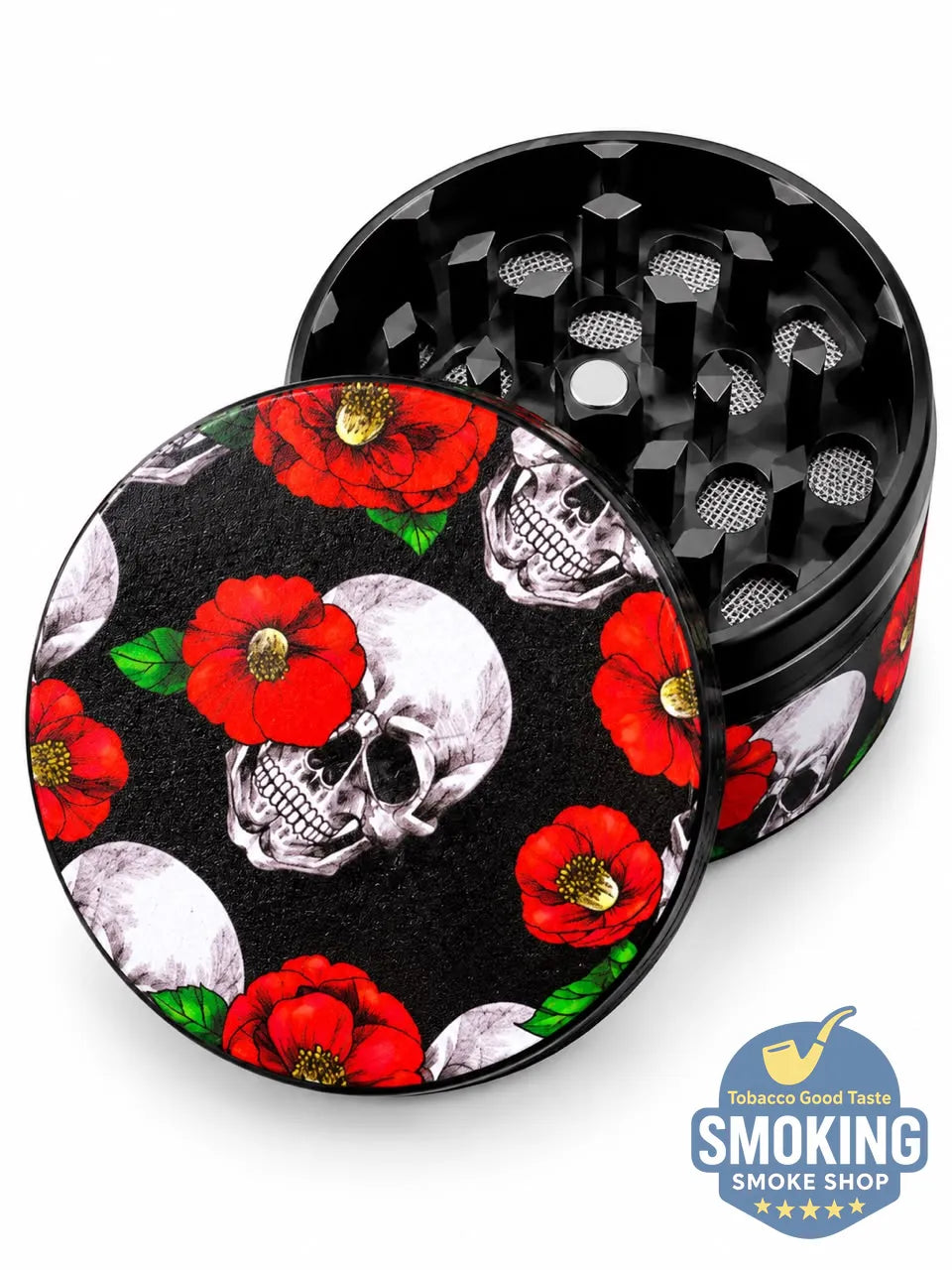 🌹💀 جريندر جماجم وزهور معدني 4 قطع — Skull & Roses Tobacco Grinder