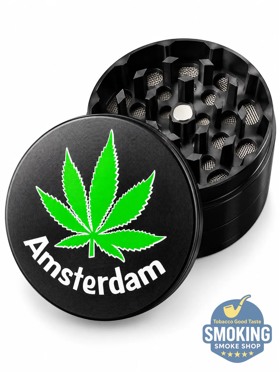 D&K Amsterdam Tobacco Grinder —  مطحنة تبغ أمستردام معدن سيلفر واسود وملون