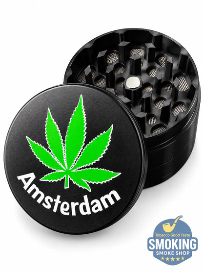 D&K Amsterdam Tobacco Grinder —  مطحنة تبغ أمستردام معدن سيلفر واسود وملون