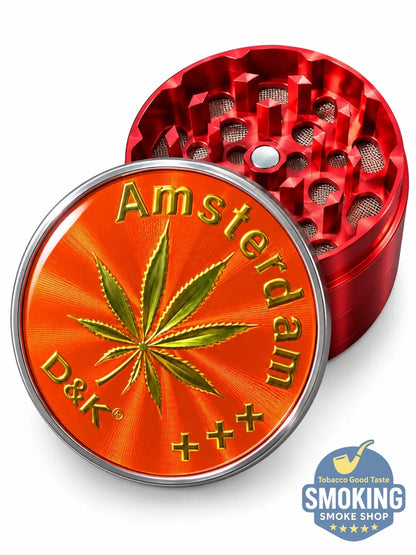 D&K Amsterdam Tobacco Grinder —  مطحنة تبغ أمستردام معدن سيلفر واسود وملون