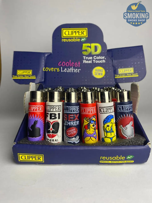 CLIPPER 5D Leather Reusable Lighter — ولاعة كليبر مكسوة جلد قابلة لإعادة التعبئة باشكال مثيرة
