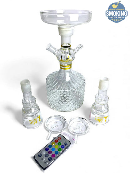 Mazaya Glass Hookah –  شيشة مزايا الزجاجية الفاخرة بإضاءة ليد مع حقيبة حمل جلدية مبطنة