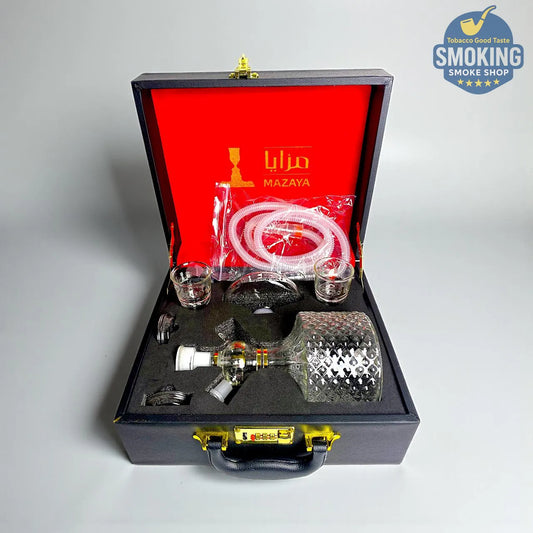 Mazaya Glass Hookah –  شيشة مزايا الزجاجية الفاخرة بإضاءة ليد مع حقيبة حمل جلدية مبطنة