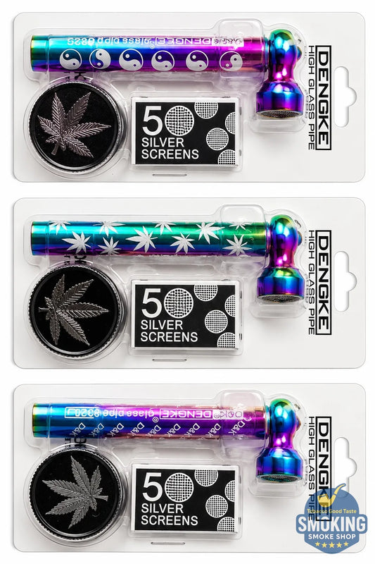 D&K DENGKE Metal Pipe + 5 Silver Screens — بايب معدني دي آند كيه دينجكي + 5 شبكات فلتر وجريندر 🧪🚬