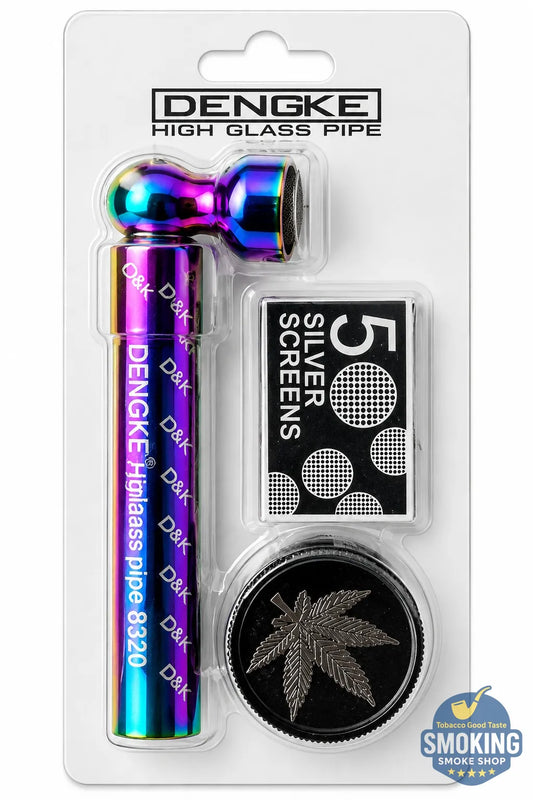 D&K DENGKE Metal Pipe + 5 Silver Screens — بايب معدني دي آند كيه دينجكي + 5 شبكات فلتر وجريندر 🧪🚬
