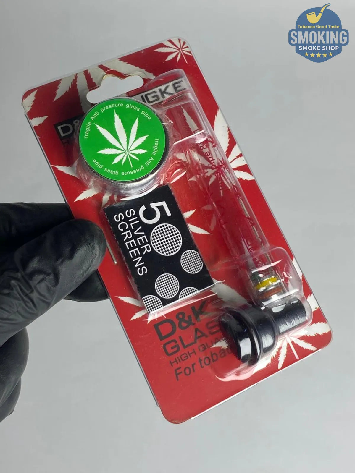 D&K Glass Leaf Pipe —  مدواخ زجاجي شفاف دي آند كيه بنقشة أوراق تبغ  🌿