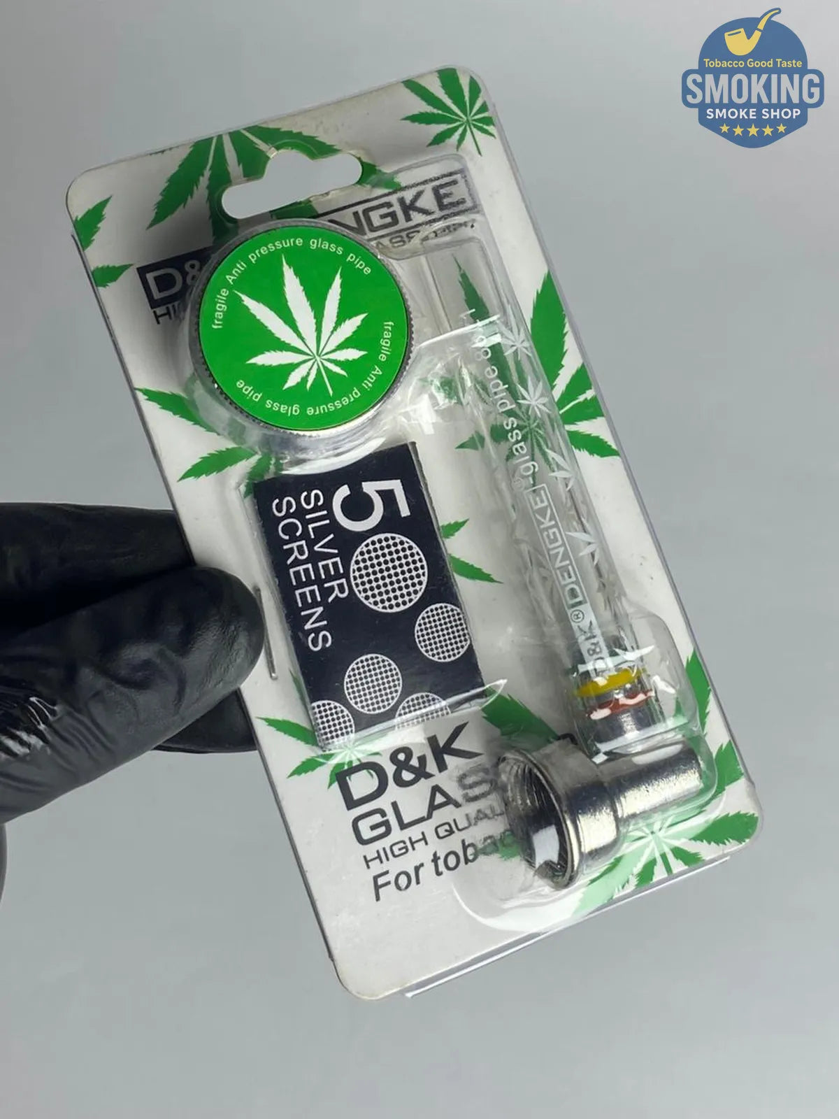 D&K Glass Leaf Pipe —  مدواخ زجاجي شفاف دي آند كيه بنقشة أوراق تبغ  🌿