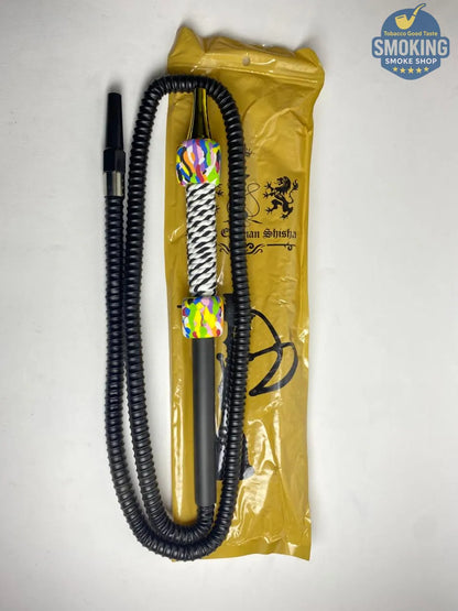 Malek Elzaman Rubber Hookah Hose - ملك الزمان خرطوم شيشة مطاط في جلد مع مبسم بلاستيك الوان واشكال مختلفة