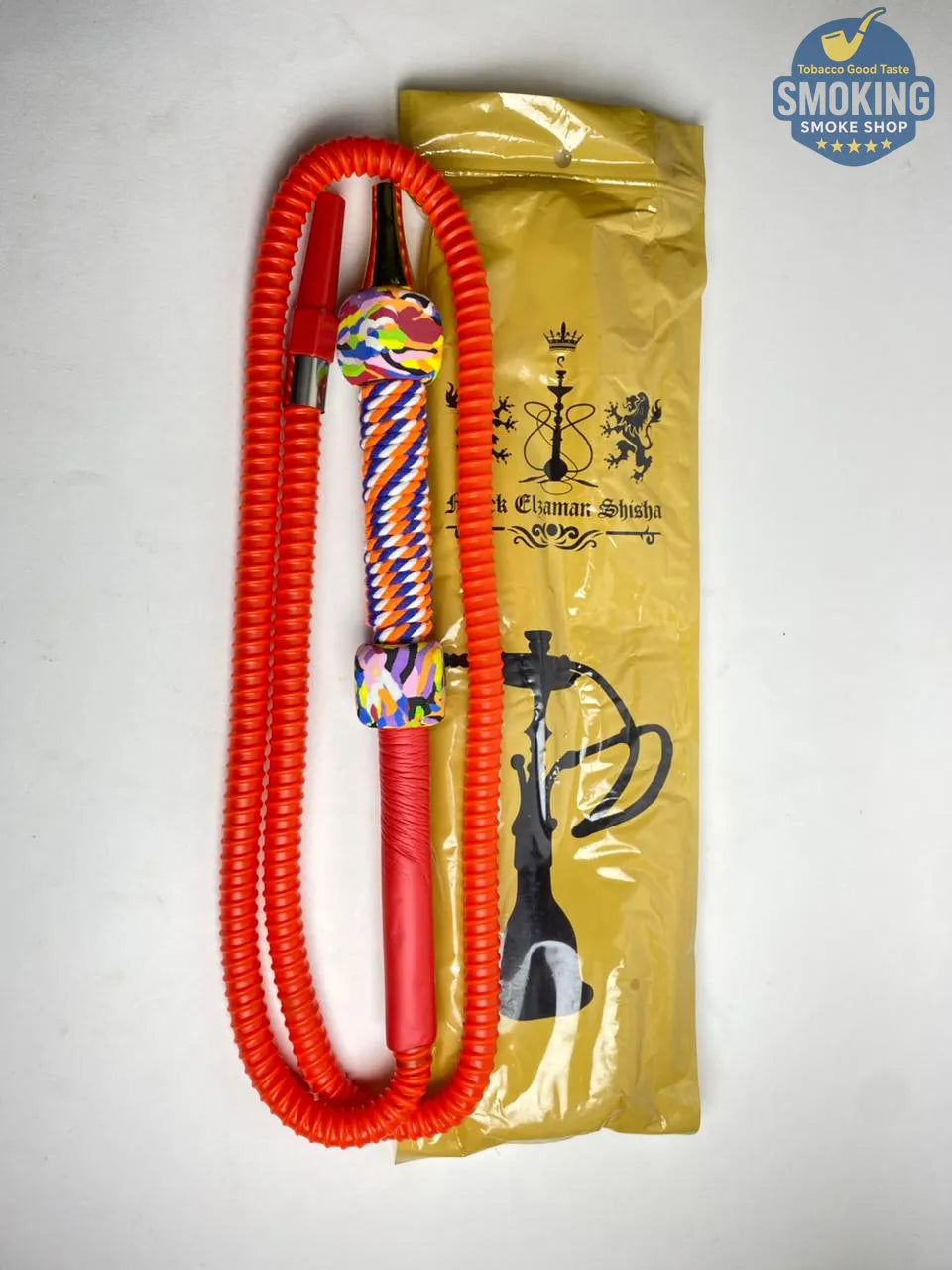 Malek Elzaman Rubber Hookah Hose - ملك الزمان خرطوم شيشة مطاط في جلد مع مبسم بلاستيك الوان واشكال مختلفة