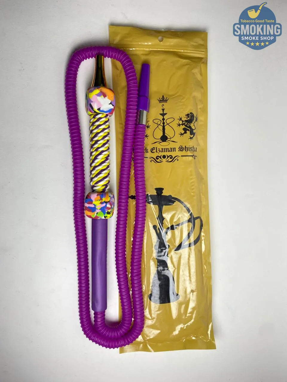 Malek Elzaman Rubber Hookah Hose - ملك الزمان خرطوم شيشة مطاط في جلد مع مبسم بلاستيك الوان واشكال مختلفة