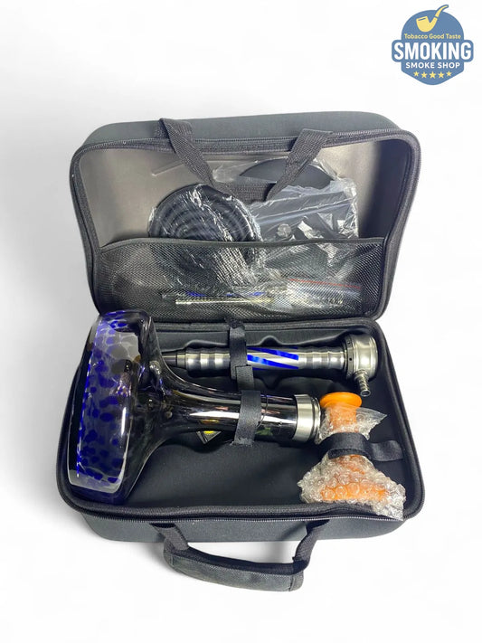 شيشة ملك الزمان ياقوت ازرق – طقم كامل بشنطة Malek El Zaman Hookah Set – Travel Case Edition